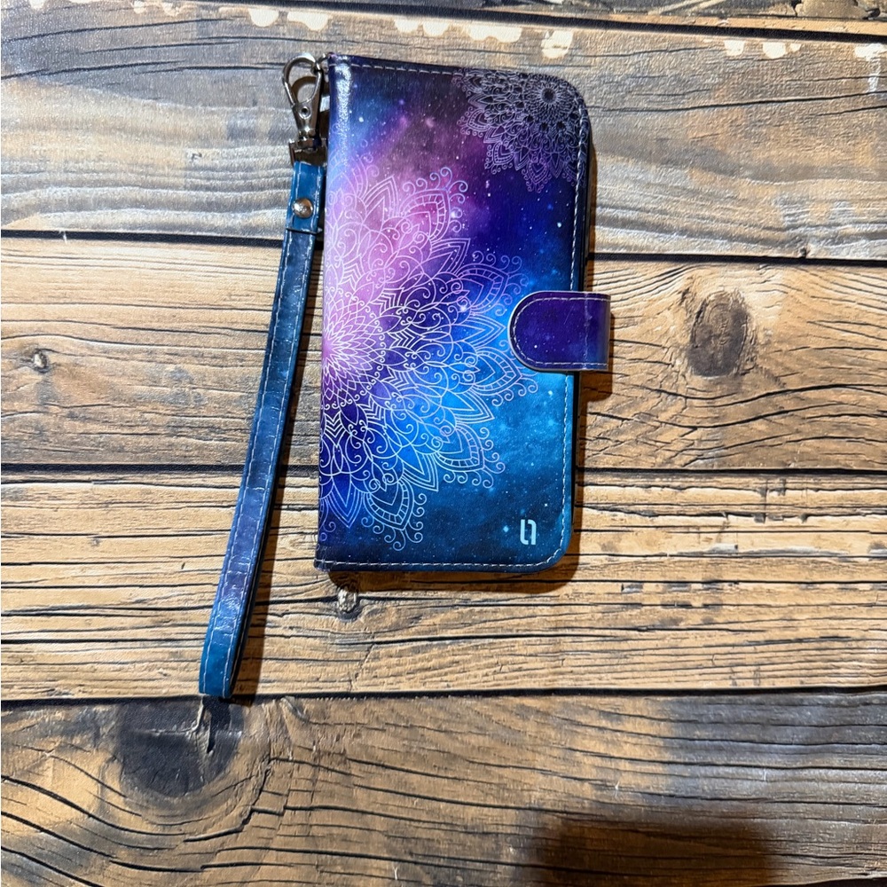Galaxy Mandala Wallet Phone Case with Wristlet Purple‎ Blue Celestial Folio